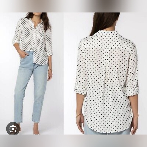 Velvet Heart Tops - Belvet Hearth White Polka Dot Button-Up Shirt Sz 2X Casual Summer Rayon Boho